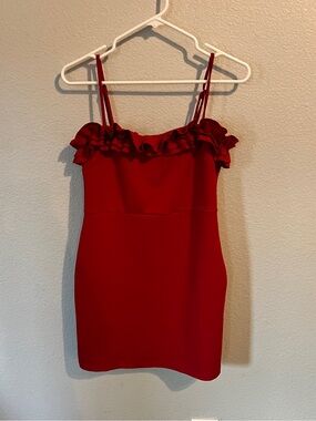 Forever 21 Red Ruffle-Trim Spaghetti Strap Mini Dress